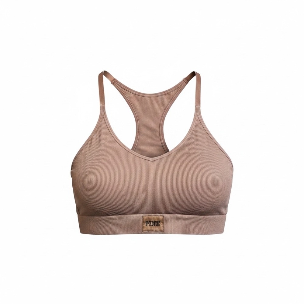 Victoria's Secret PINK Active Ribbed Seamless Racerback Sports Bra Mauve Brown L